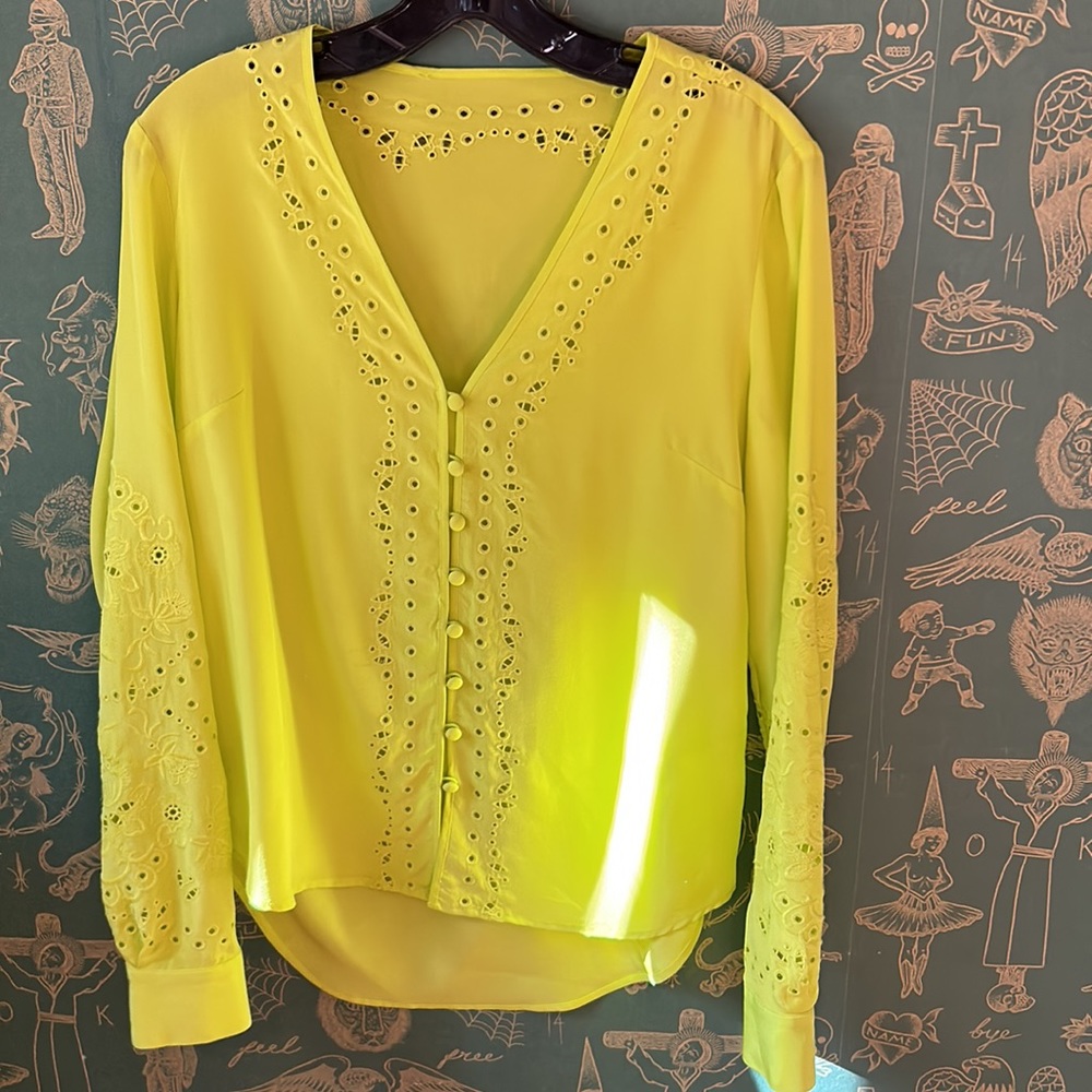 VERONICA BEARD Barth Elouse Silk Long Sleeve Eyelet Yellow RARE color size 4 - Picture 4 of 5